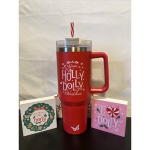 Dolly Parton 40oz Tumbler w/Handle Holly Dolly Red Peppermint Straw 2025